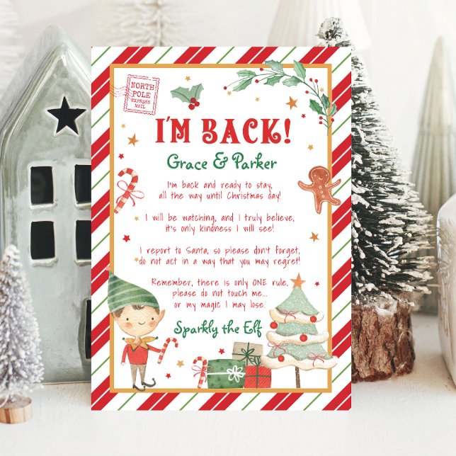 I'm Back Welcome Back Christmas Elf Letter Poster (I'm Back Christmas Elf Letter that is editable, personalized letter from your Elf. Print at home.)