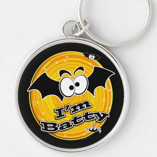 I'm Batty Orange and Yellow Swirl Keychain (Front)