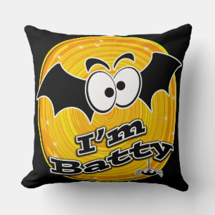I'm Batty Orange and Yellow Swirl Throw Pillow