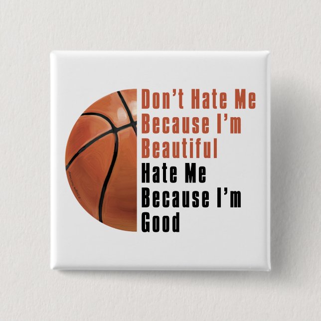 Im Beautiful Im Good Basketball 2 Inch Square Button (Front)
