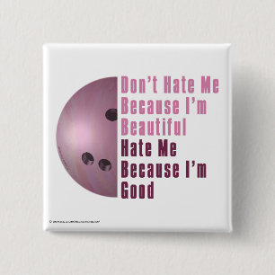 Im Beautiful Im Good Bowling Pink 2 Inch Square Button