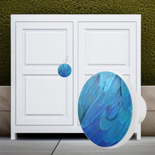 I'm blue - parrot feathers close up ceramic knob