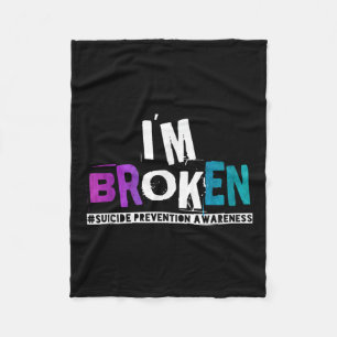Im Broken Teal &amp; Purple Ribbon Suicide Prevent Fleece Blanket