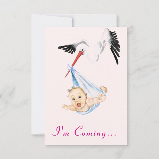 I'm Coming Funny Stork Baby Shower Invitation (Back)