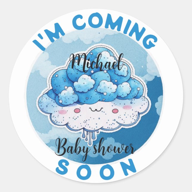 I'm coming Soon Funny Blueberry Baby Shower Classic Round Sticker (Front)