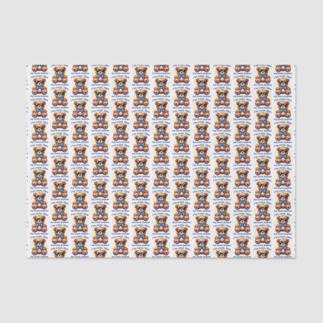 I'm Cool Teddy Bear with Blue Bow Customizable Tissue Paper (Front)