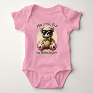 I'm Cool Teddy Bear with Green Bow Customizable Baby Bodysuit