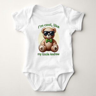 I'm Cool Teddy Bear with Green Bow Customizable Baby Bodysuit