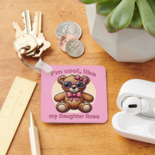 I'm Cool Teddy Bear with Pink Bow Customizable Keychain