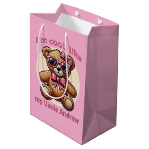 I'm Cool Teddy Bear with Pink Bow Customizable Medium Gift Bag