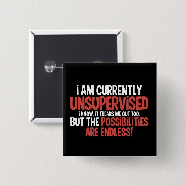 I'm Currently Unsupervised Sarcastic Humourous  2 Inch Square Button (Front & Back)