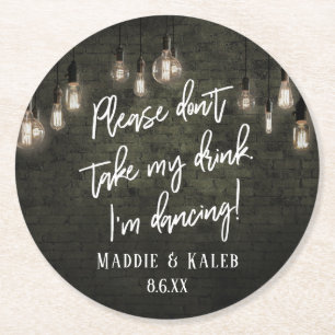 I'm Dancing Industrial Bricks w/ Edison Lights Round Paper Coaster