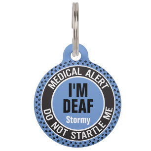 I'm Deaf Custom Text Pet Medical Alert Blue Black Tag