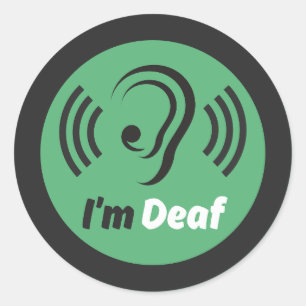 i'm deaf symbol -  simple ear with green & black classic round sticker