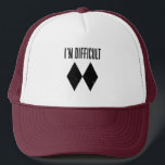 I'm Difficult Skiing Double Black Diamond Novelty Trucker Hat<br><div class="desc">I'm Difficult Skiing gag for the future skier. Perfect for any time of the year. Double Diamond design that skiers and future snowboarders would love</div>