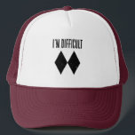 I'm Difficult Skiing Double Black Diamond Novelty Trucker Hat<br><div class="desc">I'm Difficult Skiing gag for the future skier. Perfect for any time of the year. Double Diamond design that skiers and future snowboarders would love</div>