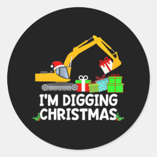 Im Digging Christmas Tractor Boys Excavator Classic Round Sticker