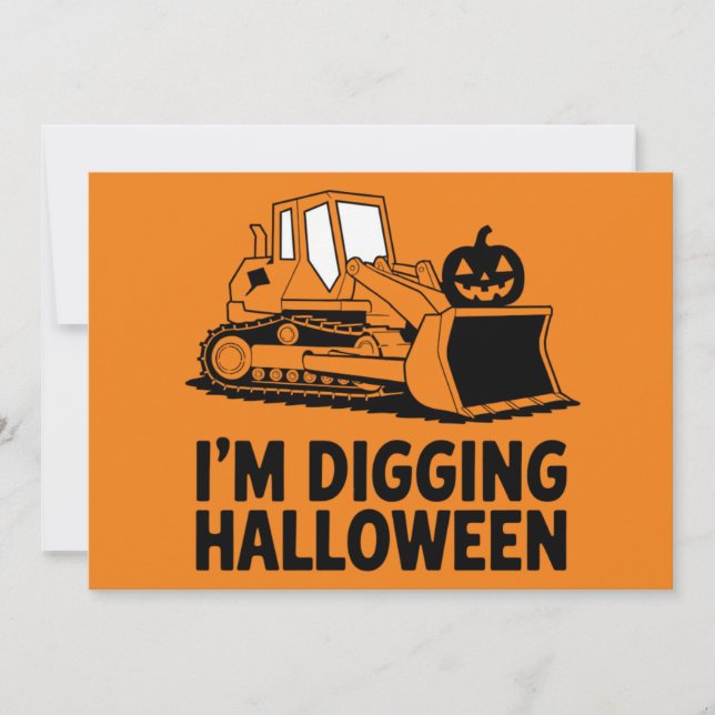 I'm Digging Halloween Pumpkin Face Tractor Kids Invitation (Front)