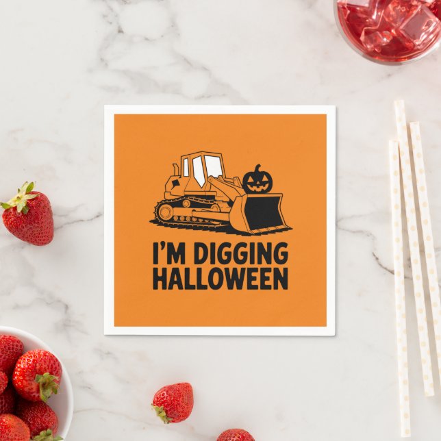 I'm Digging Halloween Pumpkin Face Tractor Kids Napkin (Insitu)