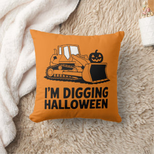 I'm Digging Halloween Pumpkin Face Tractor Kids Throw Pillow