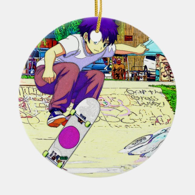 I'm Doing It - Young Skateboarder Ceramic Ornament (Front)