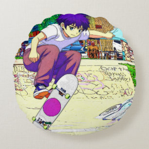 I'm Doing It - Young Skateboarder Round Pillow