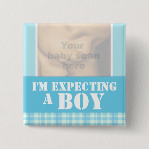 "I'm expecting a boy" ultra 3D scan blue badge 2 Inch Square Button