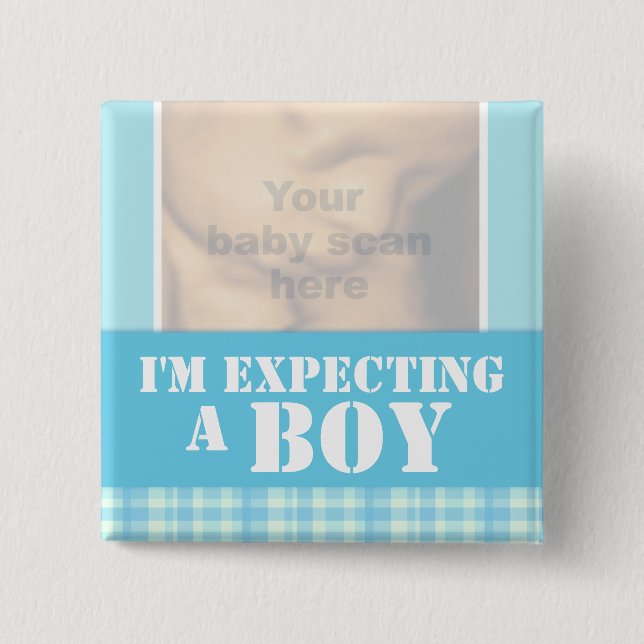 "I'm expecting a boy" ultra 3D scan blue badge 2 Inch Square Button (Front)