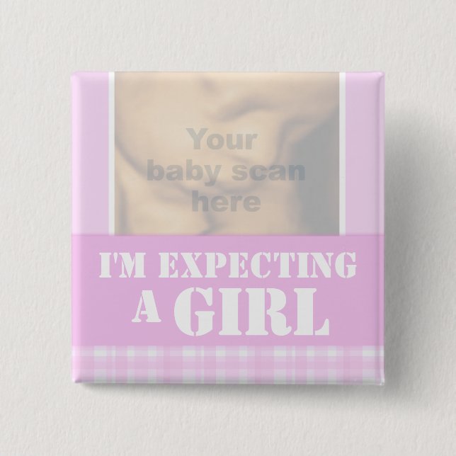 "I'm expecting a girl" ultra 3D scan lillac badge 2 Inch Square Button (Front)