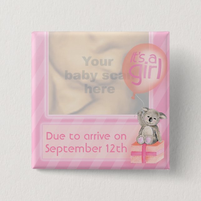 "I'm expecting a girl" ultra 3D scan pink badge 2 Inch Square Button (Front)