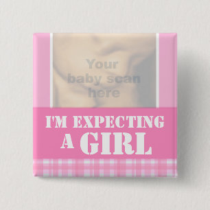 I'm expecting a girl ultra 3D scan pink badge 2 Inch Square Button