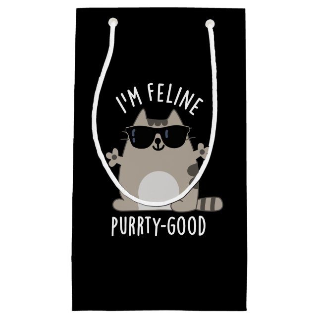 I'm Feline Purr-ty Good Funny Cat Pun Dark BG Small Gift Bag (Front)