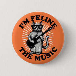 I'm Feline The Music   Guitar Player Cat 2 Inch Round Button