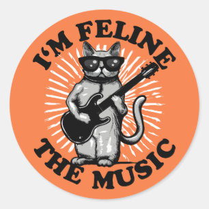 I'm Feline The Music Guitar Player Cat Classic Round Sticker
