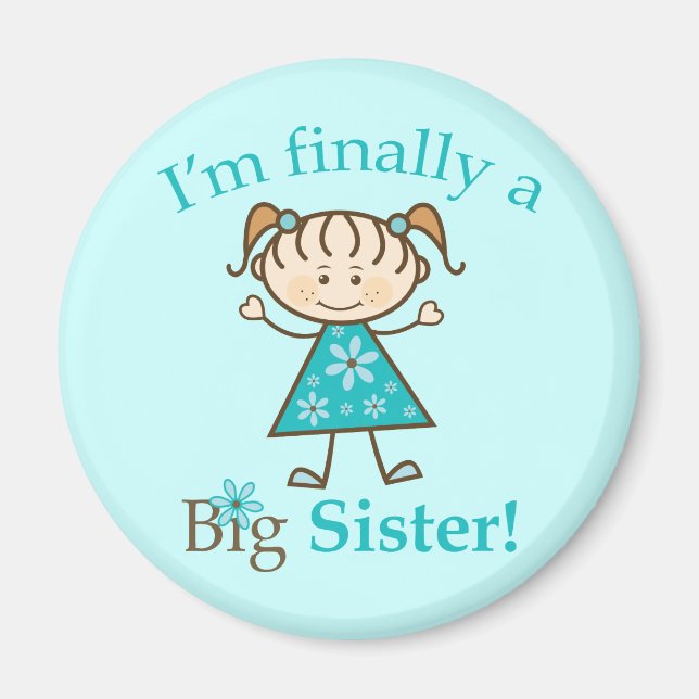 I'm Finally a Big Sister Stick Figure Girl Magnet (Front)