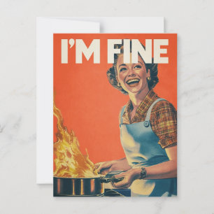 I'm fine 50's housewife postcard