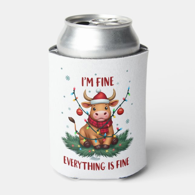 I'm Fine Everything is Fine Christmas Highland Cow Can Cooler (Can Front)