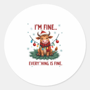 I'm Fine Everything is Fine Christmas Highland Cow Classic Round Sticker