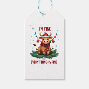 I'm Fine Everything is Fine Christmas Highland Cow Gift Tags