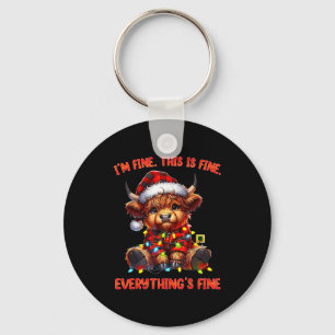 I'm Fine Everything Is Fine Christmas Highland Cow Keychain