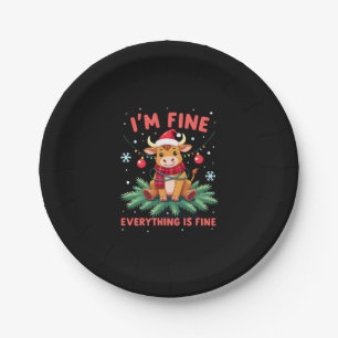 I'm Fine Everything is Fine Christmas Highland Cow Paper Plate