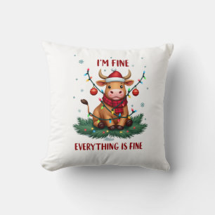 I'm Fine Everything is Fine Christmas Highland Cow Throw Pillow