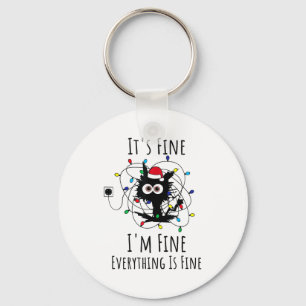 I'm Fine Everything Is Fine Cute Cat Christmas Lig Keychain