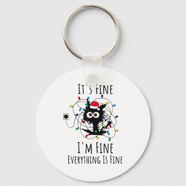 I'm Fine Everything Is Fine Cute Cat Christmas Lig Keychain (Front)
