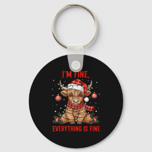 Im Fine Everything Is Fine Funny Christmas Highlan Keychain