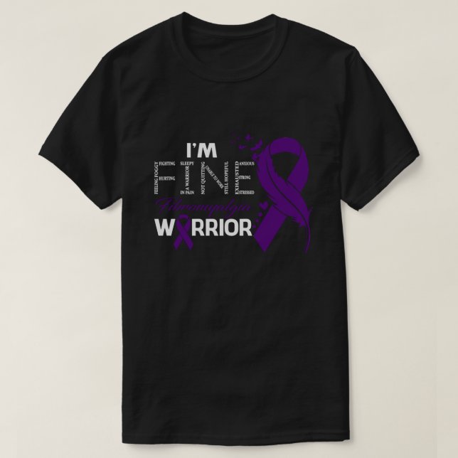 I'm Fine Fibromyalgia Warrior Awareness Feather T-Shirt (Design Front)