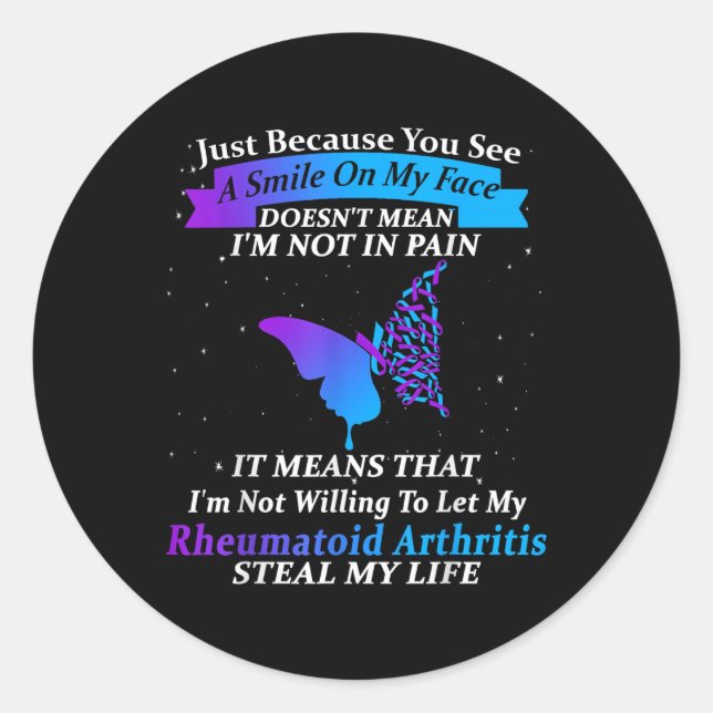 Im Fine Ribbon Warrior Rheumatoid Arthritis Awaren Classic Round Sticker (Front)