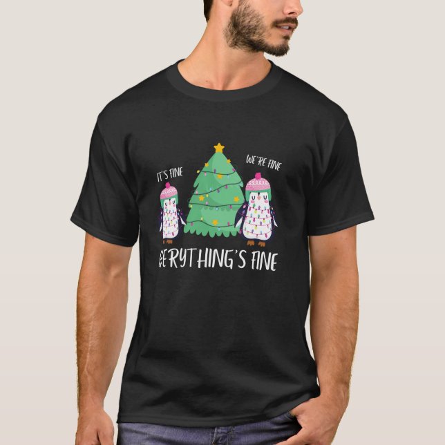 Im Fine Tangled Ugly Christmas Tree Lights Penguin T-Shirt (Front)