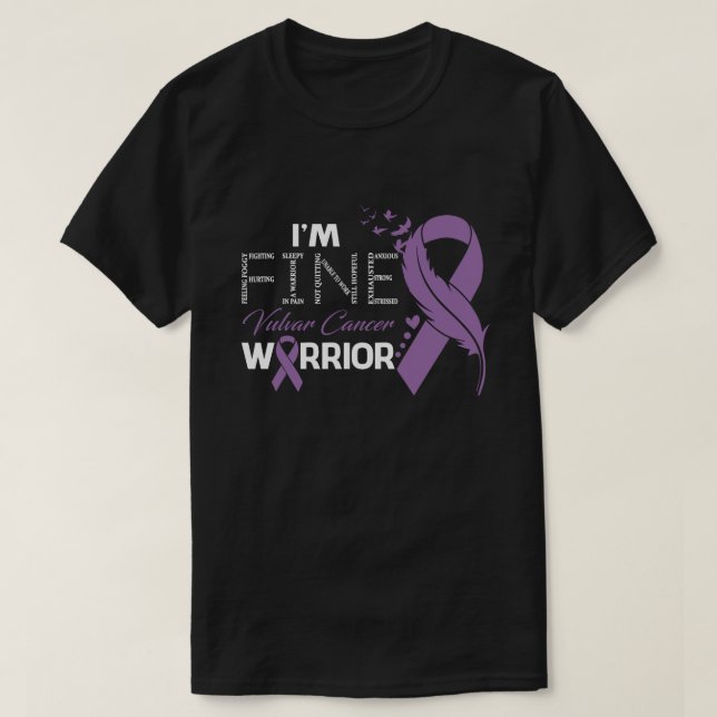 I'm Fine Vulvar Cancer Warrior Awareness Feather T-Shirt (Design Front)