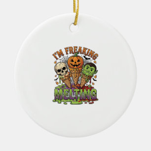 Im Freaking Melting Halloween Ice Cream Skull Pump Ceramic Ornament